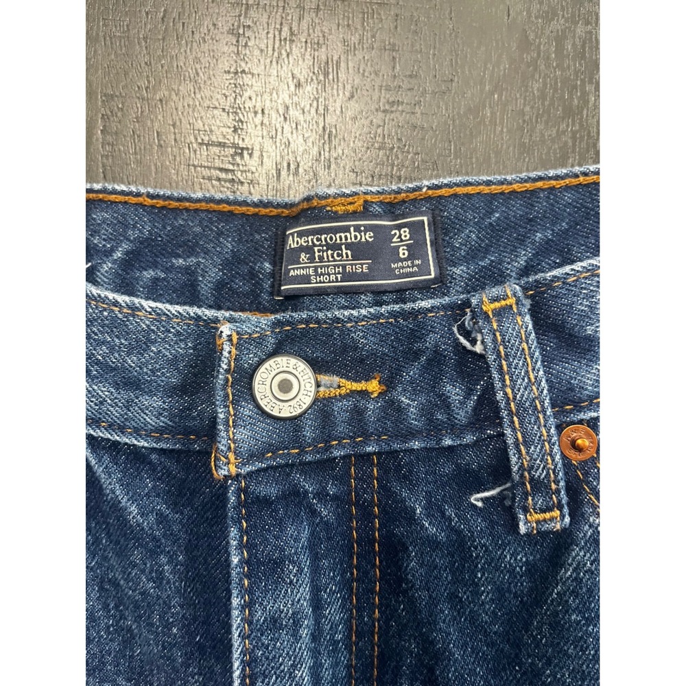 Abercrombie Fitch Annie High‎ Rise Short Denim Raw Hem Blue Womens Size 6 - Picture 3 of 7
